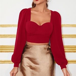 SHEIN sweetheart lantern sleeve crop top